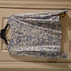 Lucky Brand Blue and White Tie-Neck Blouse